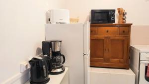 a kitchen with a white refrigerator and a microwave at Studio de la maison Lilas in Pila-Canale +4 photos