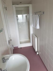 a bathroom with a white sink and a shower at Aboukir Hotel in Panbride