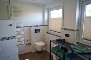 a bathroom with a toilet and a sink at Ferienwohnung Mangfalltal in Bruckmühl