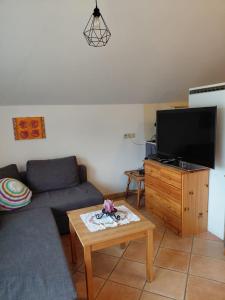 a living room with a couch and a flat screen tv at Haus Schober in Windischgarsten