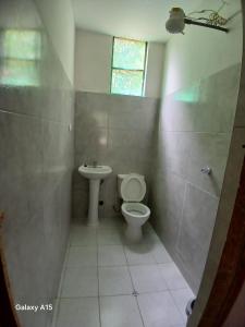 a bathroom with a toilet and a sink at Etrita Inkas Hostel in Sahuayacu +56 photos