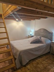 a bedroom with a bed and a wooden ladder at Ferme Auberge U Cantu d'Adelio in Olivese