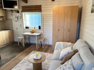 a living room with a couch and a table at Leia Kodu Private Garden House with Terrace & Parking in Rakvere in Rakvere