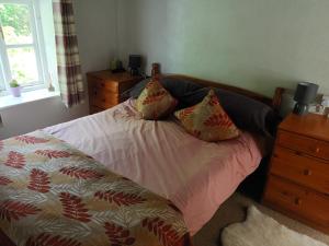 a bed with two pillows on it in a bedroom at Beechwood Farmhouse in Yelverton
