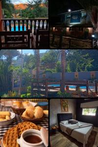 a collage of pictures of a resort with food at Pousada Flor De Lótus Cipó in Serra do Cipo