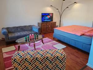 a living room with a couch and a coffee table at Apartment Green Garden in Sarajevo