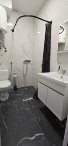a bathroom with a sink and a toilet at Ira's Square 2 Bedroom Free Parking in Skopje +11 photos