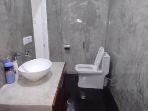 a bathroom with a white toilet and a sink at Sette Stelle in Pahala Maragahawewa