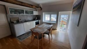 a kitchen with a table and chairs in a room at Apartmán Franz Josef in Hošťka +24 photos