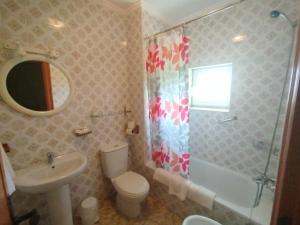 a bathroom with a sink and a toilet and a shower at Posada Gran Sol in Queveda