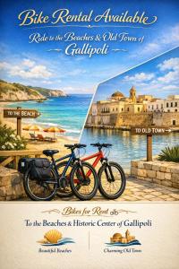 two bikes parked on a beach next to the ocean at Casa vacanza Gallipoli centro in Gallipoli