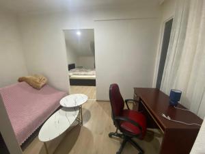 a bedroom with a desk and a bed and a chair at Marita Guesthouse in Batumi