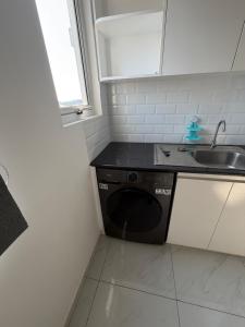 a small kitchen with a sink and a dishwasher at Colombo lotus tower view Apartment in Colombo