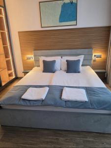 a large bed with two pillows on top of it at Oblivion 1 in Velingrad +14 photos