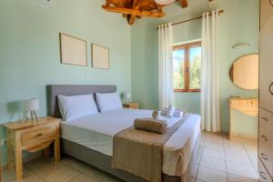 a bedroom with a bed and a table and a window at Villa Aethra in Riglia +10 photos