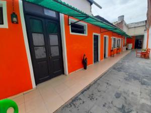 a black cat sitting next to an orange building at 7 duendes in Salta +43 photos