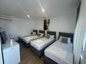 a room with three beds in a room at TWINS Apartments in Bregvija