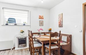 a dining room with a table and chairs and a fireplace at Appartement in de buurt van winterberg in Winterberg