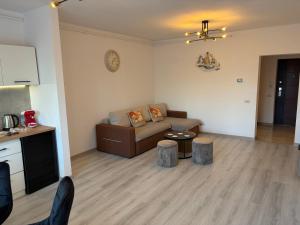 a living room with a couch and a table at Nico's Place in Sînpetru +12 photos