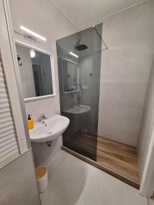 a bathroom with a shower and a sink and a shower at ApartmanONE in Hlohovec