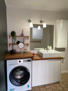 a kitchen with a washing machine and a sink at Le Cocon Turckheim in Turckheim