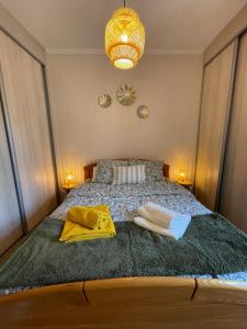 a bedroom with a bed with two towels on it at Le Cocon Turckheim in Turckheim