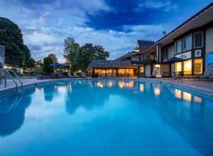 a large swimming pool in front of a building at Boyne Mountain Resort in Boyne Falls