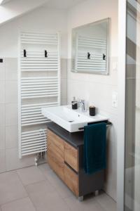 a bathroom with a sink and a mirror at Auszeit im Weindorf in Kappelrodeck +19 photos