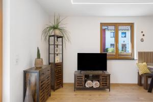 a living room with a flat screen tv on a table at Ferienwohnung am Brändbach in Bräunlingen