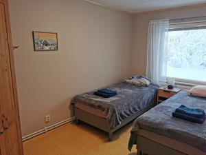 a bedroom with two twin beds and a window at Aurora House in Pello