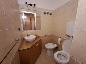 a bathroom with a toilet and a sink and a mirror at Casa Panorama Assisi in Perugia +31 photos