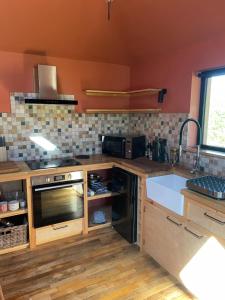 a kitchen with a stove and a sink at Okovango Cabin in Holton