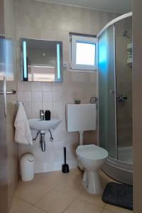 a bathroom with a toilet and a sink and a shower at Apartments with parking space Slatine, Ciovo - 16731 in Slatine +21 photos