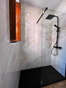 a shower with a glass door in a bathroom at Best House Center - with Garage in Porto