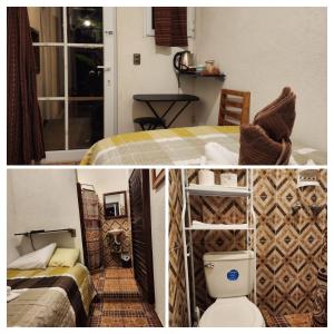 a bathroom with a bed and a toilet in a room at Residencias Los Hasses in Santiago Atitlán +42 photos