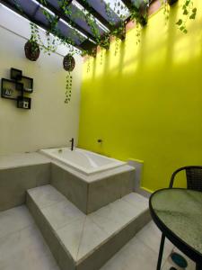 a bathroom with a tub and a green wall at Villa Del Mar 14 in Antón Lizardo