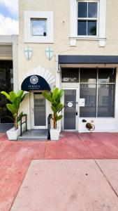 a building with two plants in front of it at Ithaca in Miami Beach