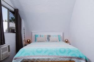 a bedroom with a bed and a window at Binishell Igloo 6 - Famous Beachfront Dome with Pool in Trinity Beach