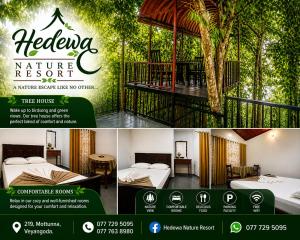 a flyer for a hotel with two beds and a gazebo at Hedewa Nature Resort in Veyangoda