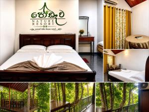 a bedroom with a bed and a sign that reads nature resort at Hedewa Nature Resort in Veyangoda
