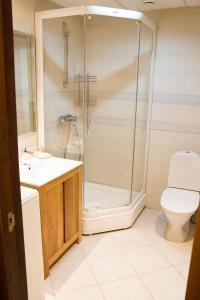 a bathroom with a shower and a toilet at Modern Apartment in Tartu