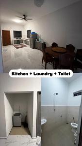 two pictures of a living room and a kitchen and laundry room at DBreeze Homestay in Pengerang