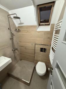 a small bathroom with a toilet and a sink at Apartament in Chişinău