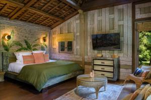 a bedroom with a bed and a tv and a couch at Domaine Les Mésanges in Saint-Tropez