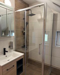 a bathroom with a shower and a sink at Apartmani Tara House in Milekići