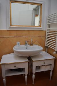 a bathroom with a sink and a mirror at Martini River House in Barberino di Mugello