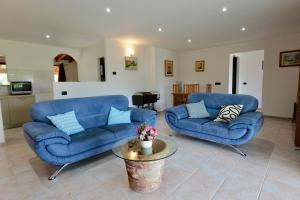 two blue couches and a table in a living room at Villa IS CARCURIS Jennas in Cardedu