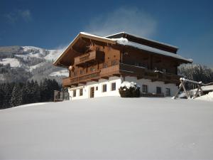 a building on top of a snow covered mountain at Apartment Bauernhof Thurnummerstall in Hollersbach im Pinzgau
