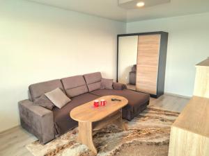 a living room with a couch and a coffee table at Apartmán s balkonem in Most