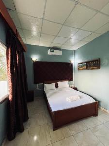 a bedroom with a bed in a blue room at Mohéli Vanilla Lodge in Nioumachoua